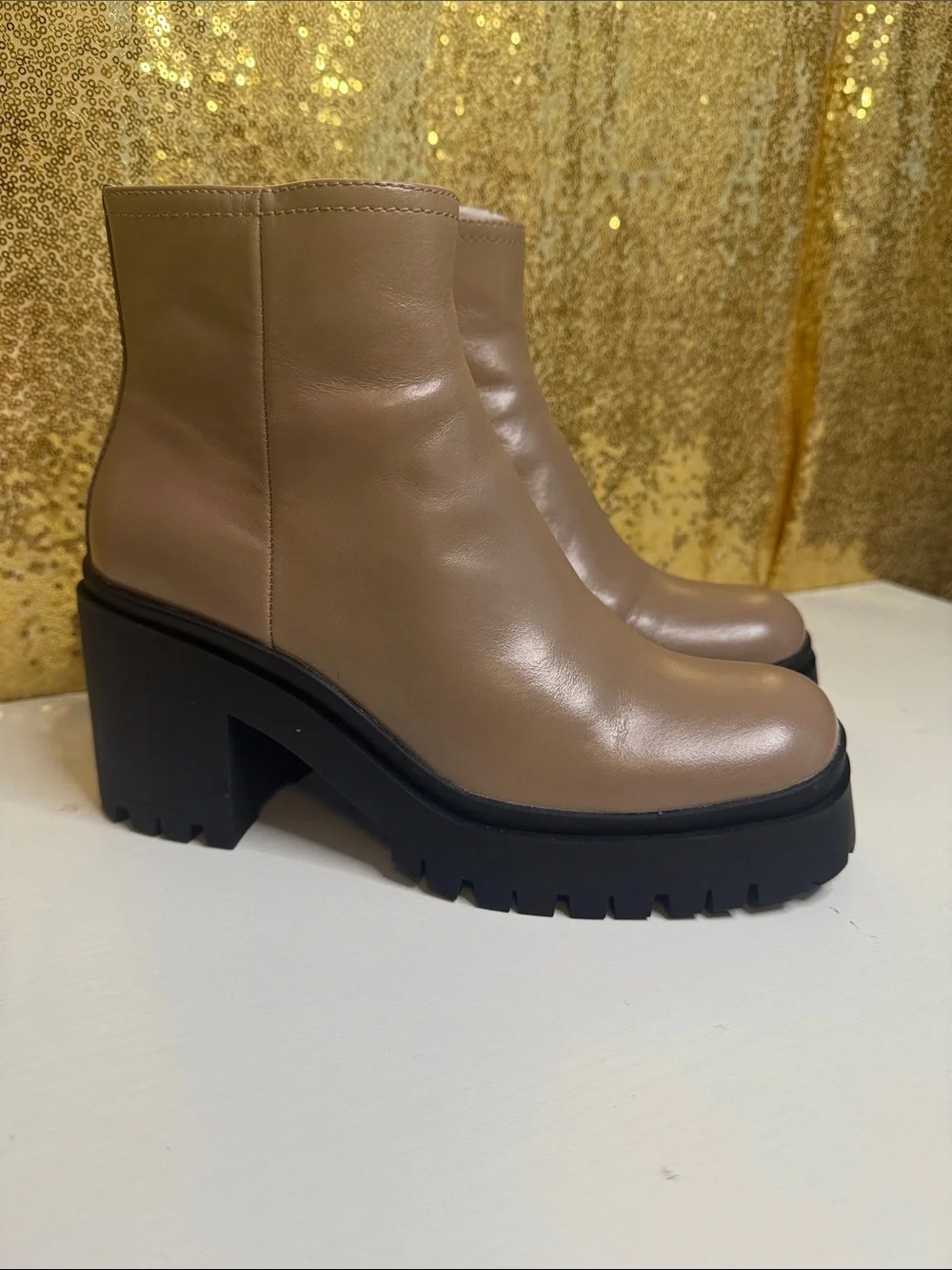 Jeffrey Campbell Anemone Ankle Boots Nude Leather Platform Ankle Boots